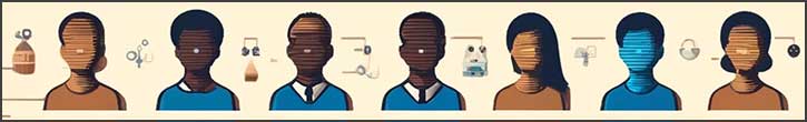 Illustration diversité personnes, technologie reconnaissance faciale.
