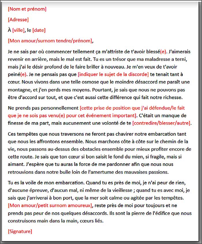 Lettre manuscrite d'excuses personnalisable.