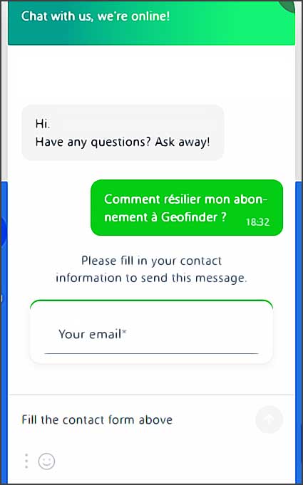 fenêtre de chat en ligne pour service client.