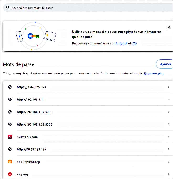 gestion mots de passe google