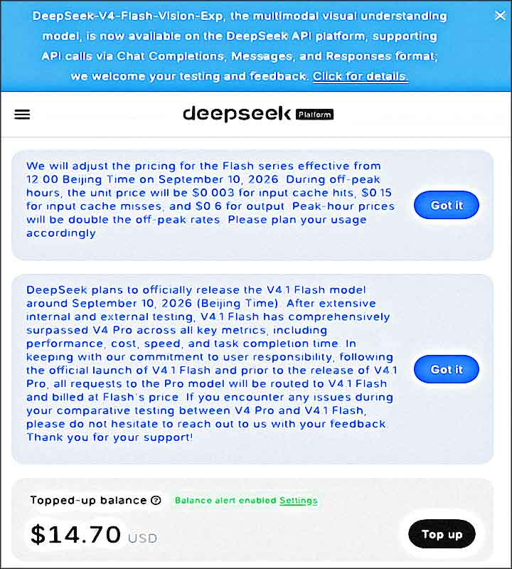 deepseek changement tarif v4.1.flash septembre 2026